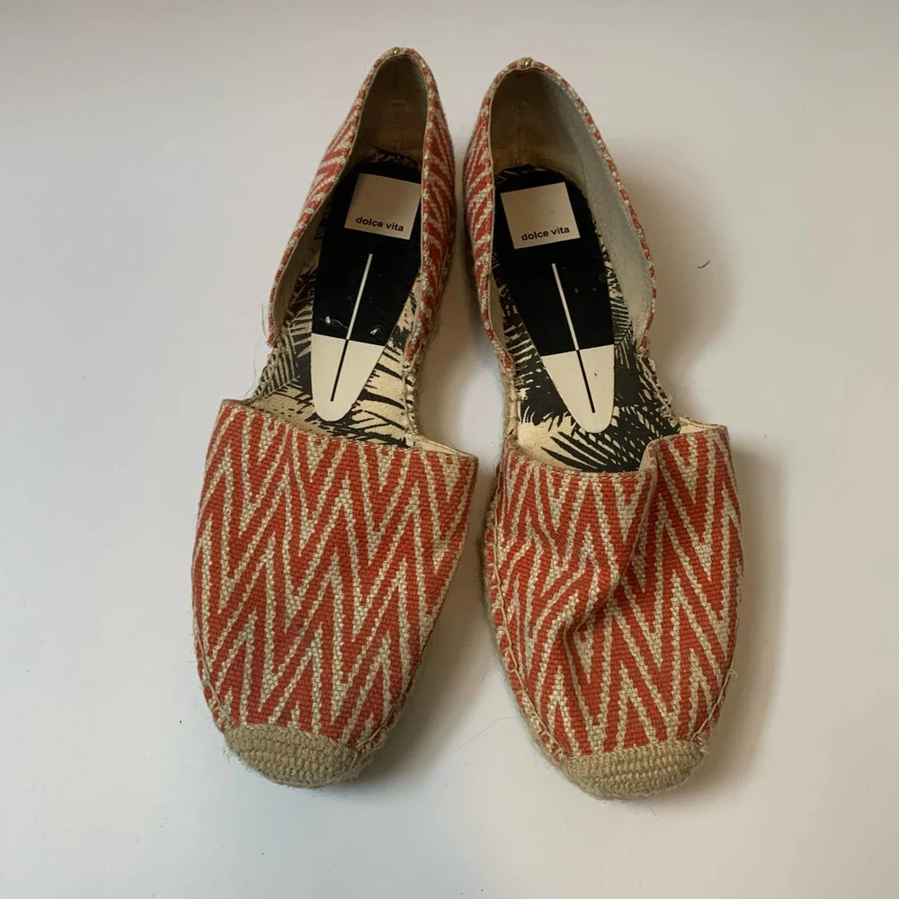 Dolce Vita Slip-on Espadrille Flats Size 10 Orange/Red Cream Zig Zag